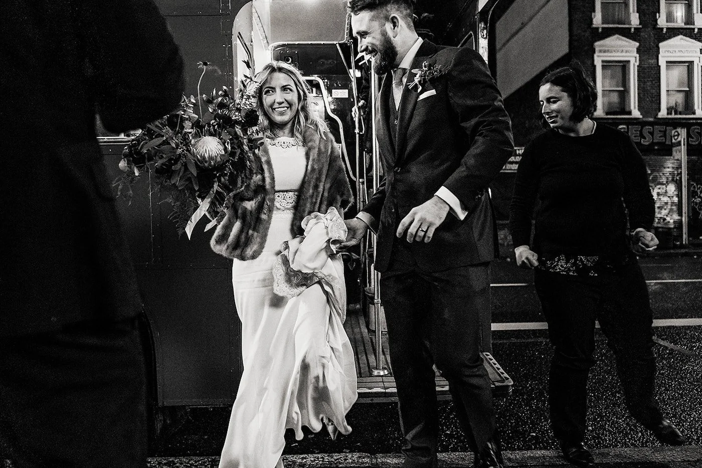 bride and groom at mc motors london