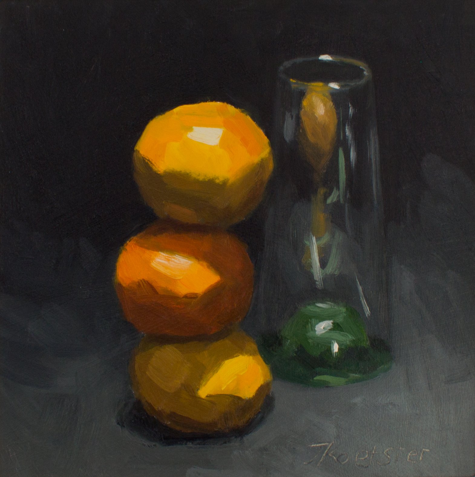 Balancing clementines and glass