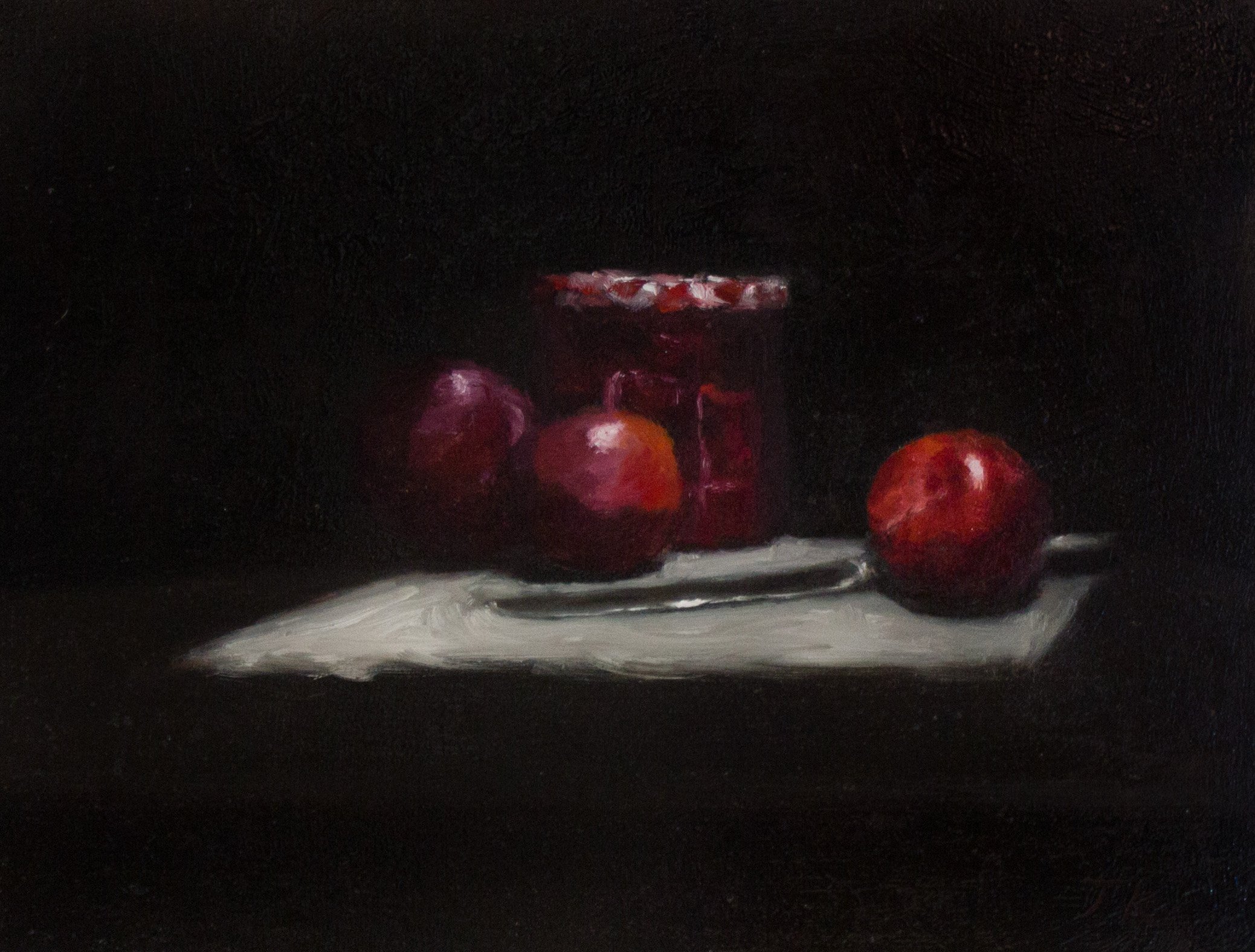 Plums and Jam Jar with Butter Knife