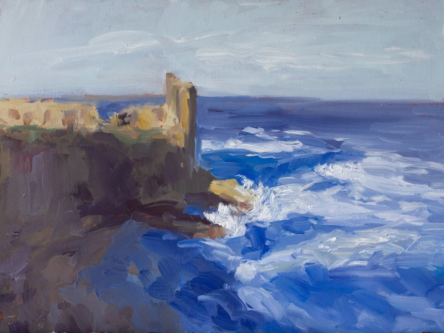 Crashing waves at Castle Sands, St Andrews, oil painting by Jonathan Koetsier