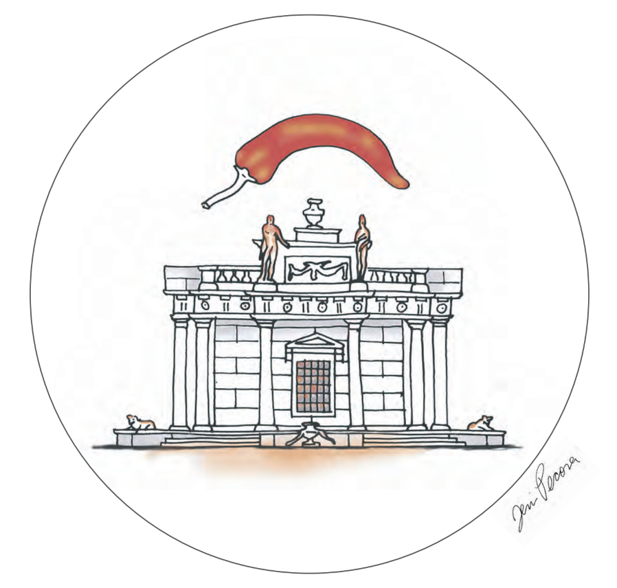 Terri Pecora "Venus and Apollo are on the facade facing south, looking out towards Italy where the architectural inspiration for the Casino comes from. The Italian fiery pepper, an aphrodisiac symbol used to ward off bad luck, is a tribute to the bui