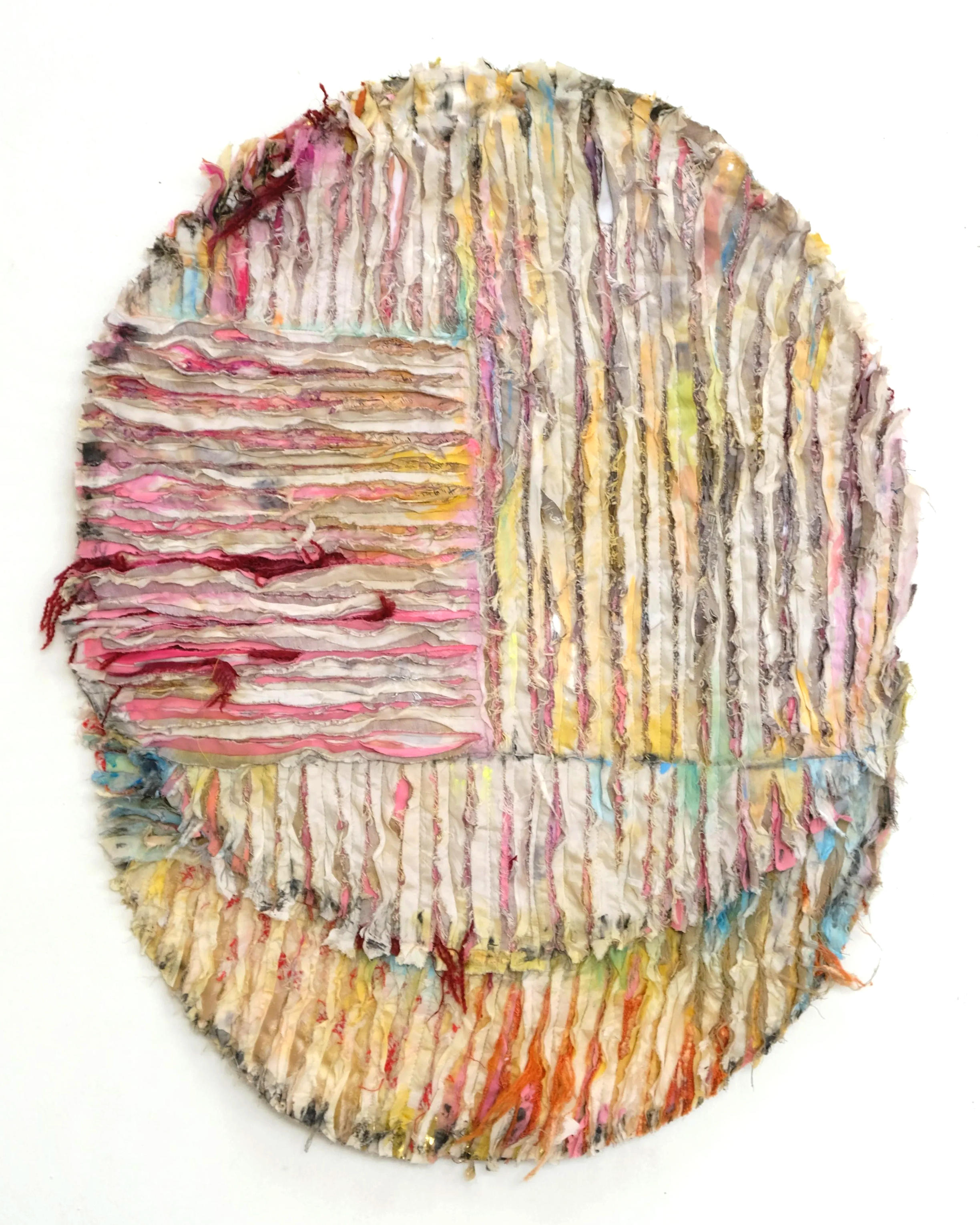 Wild Tapestry 26. Ecoprinted cupro, fabric, paint, pearls, graphite, preloved fabrics, 80x63 cm, 2025