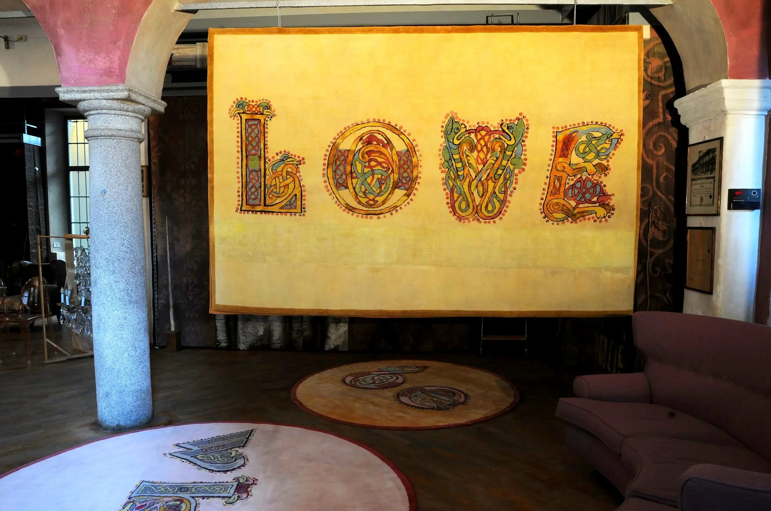 'Love' rug hanging at Showlab Pellini