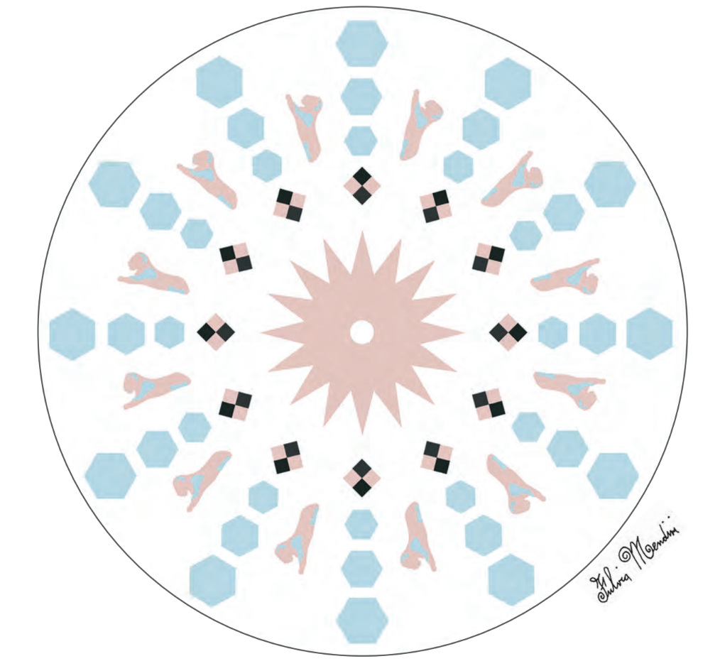 Fulvia Mendini "I drew a mandala inspired by the neoclassical decorations and symbols of the marvellous Casino Marino; the wooden floors, ceilings and outdoor sculptures. A mandala is a small circular universe, an ancient symbolic image, and a wonder