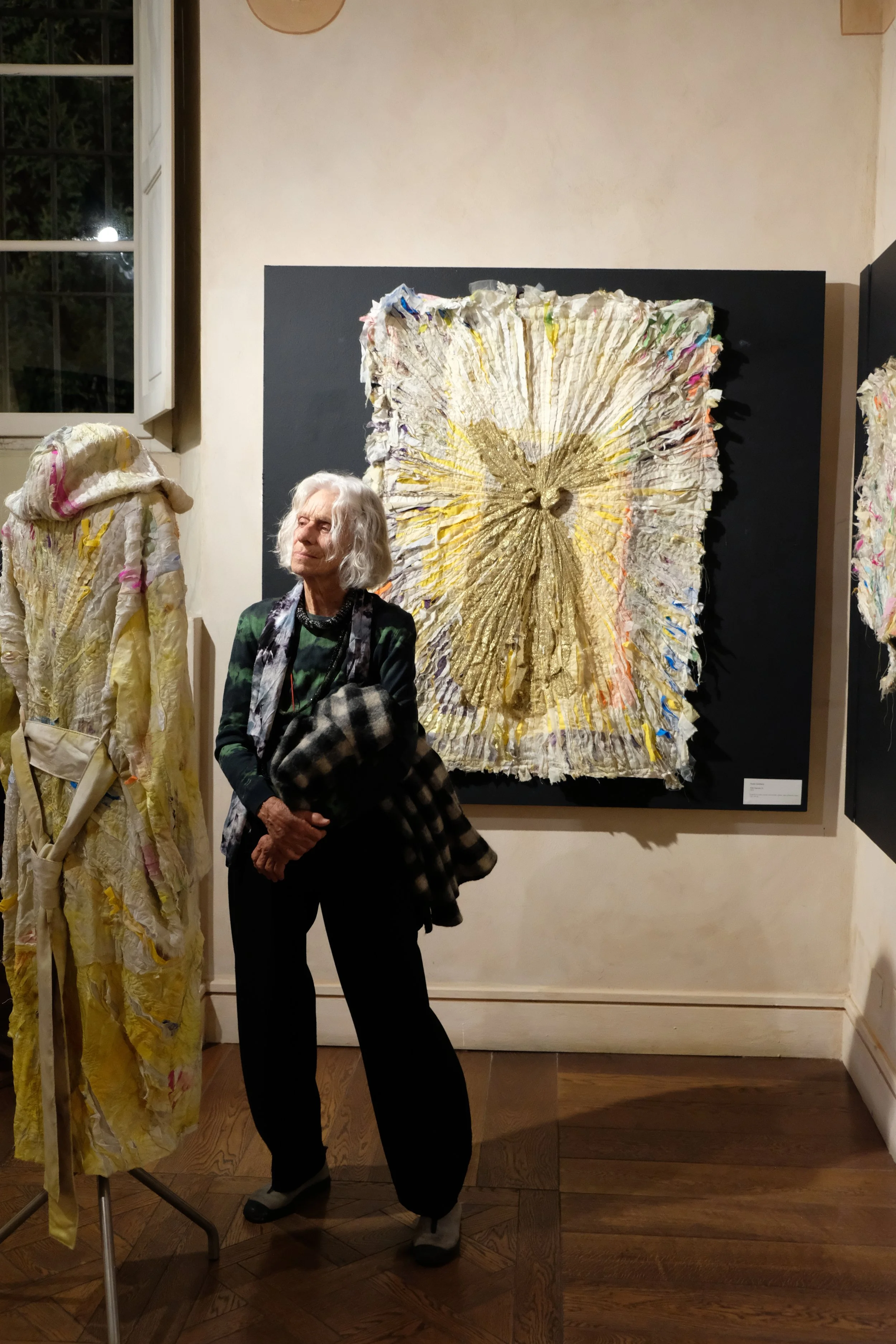 Nanette Libis at opening with Wild Tapestry 24  and Wild Tapestry coat 2
