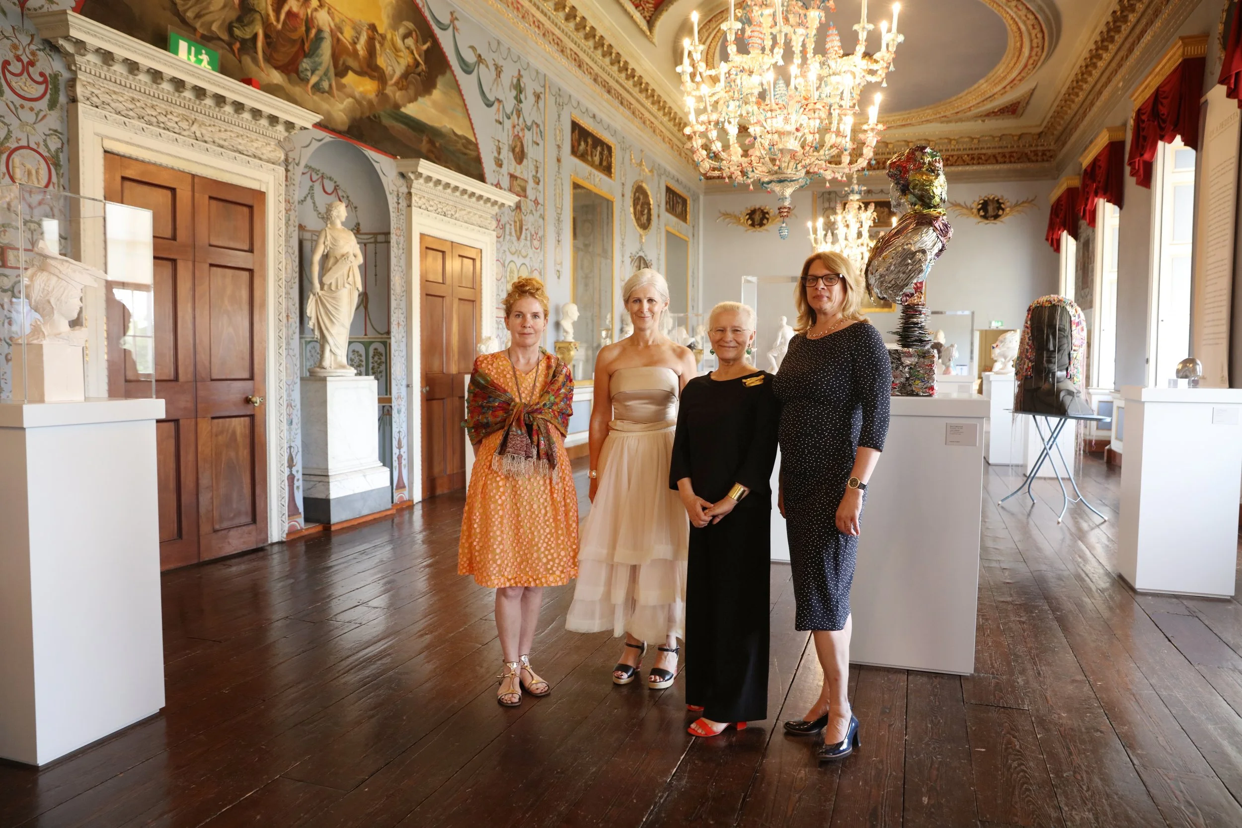 Opening day of 'On a Pedestal' at Castletown House, July 2018. The curators, Nuala Goodman, Mary Heffernan and Hélène Bremer, with guest Daniela Ferretti from Palazzo Fortuny, Venice. 