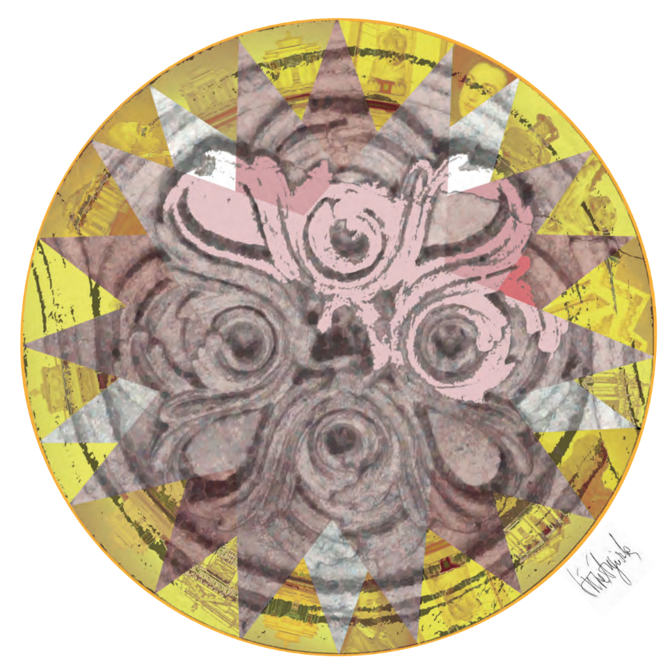 Cinzia Anguissola "The frieze decoration on the outside of the Casino Marino inspired the spiral in the middle of the plate. All the elements of the Casino are represented in the yellow triangles around the plate’s frame. The reason these rectangles 