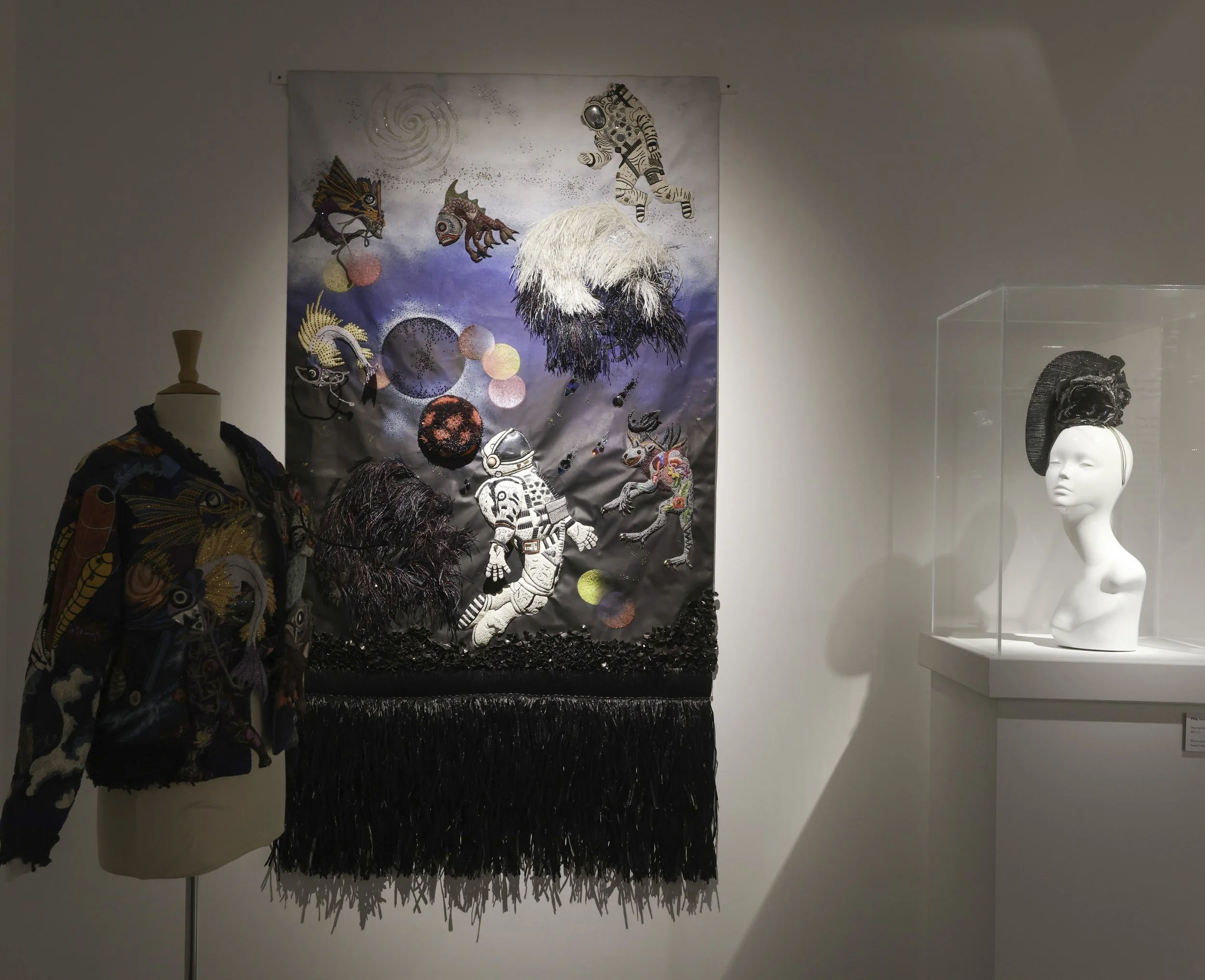 Embroidered raffia Bombar jacket, Sanchita Ajjampur, hat, Philip Treacy