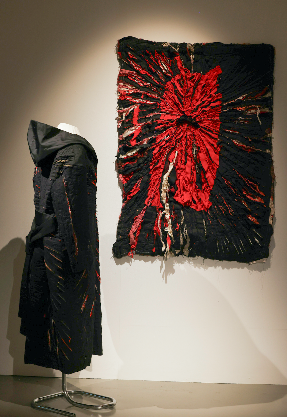 Nuala Goodman, Wild Tapestry 21 (2021): 
wool, cotton, silk, preloved fabrics; Wild Tapestry coat 1: cotton, cupro, silk, preloved fabrics