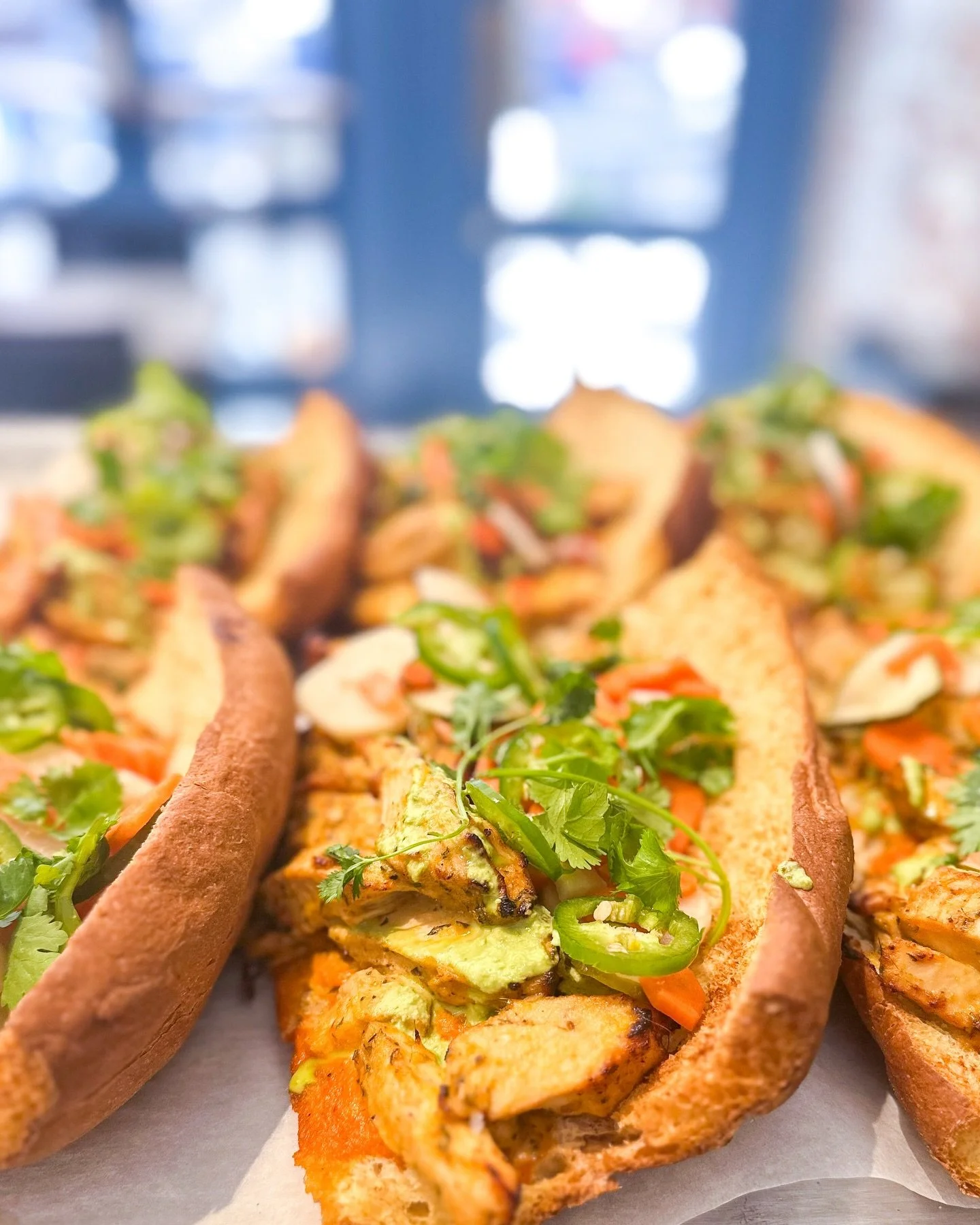 Spicy chicken banh mi sandos, loading for the weekend. Grab one for lunch, the ⚽️🏆 or just because it&rsquo;s always a good time to add some 🌶️ to your life. 
.
.
#healthyish #sandwell #nyceats #banhmi #spiceupyourlife