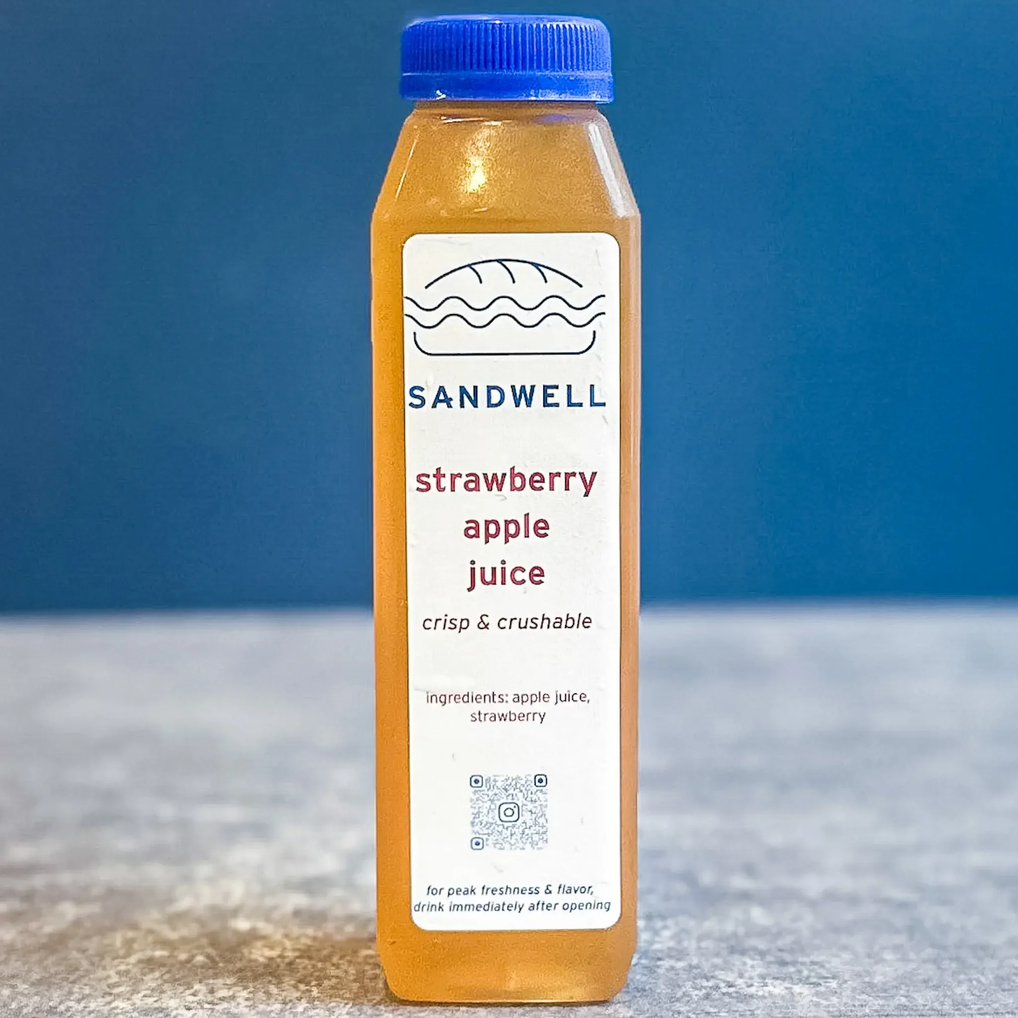 Sandwell's Strawberry Apple Juice — a crisp blend of apple juice and strawberry, available at Sandwell sandwich shops in NYC
