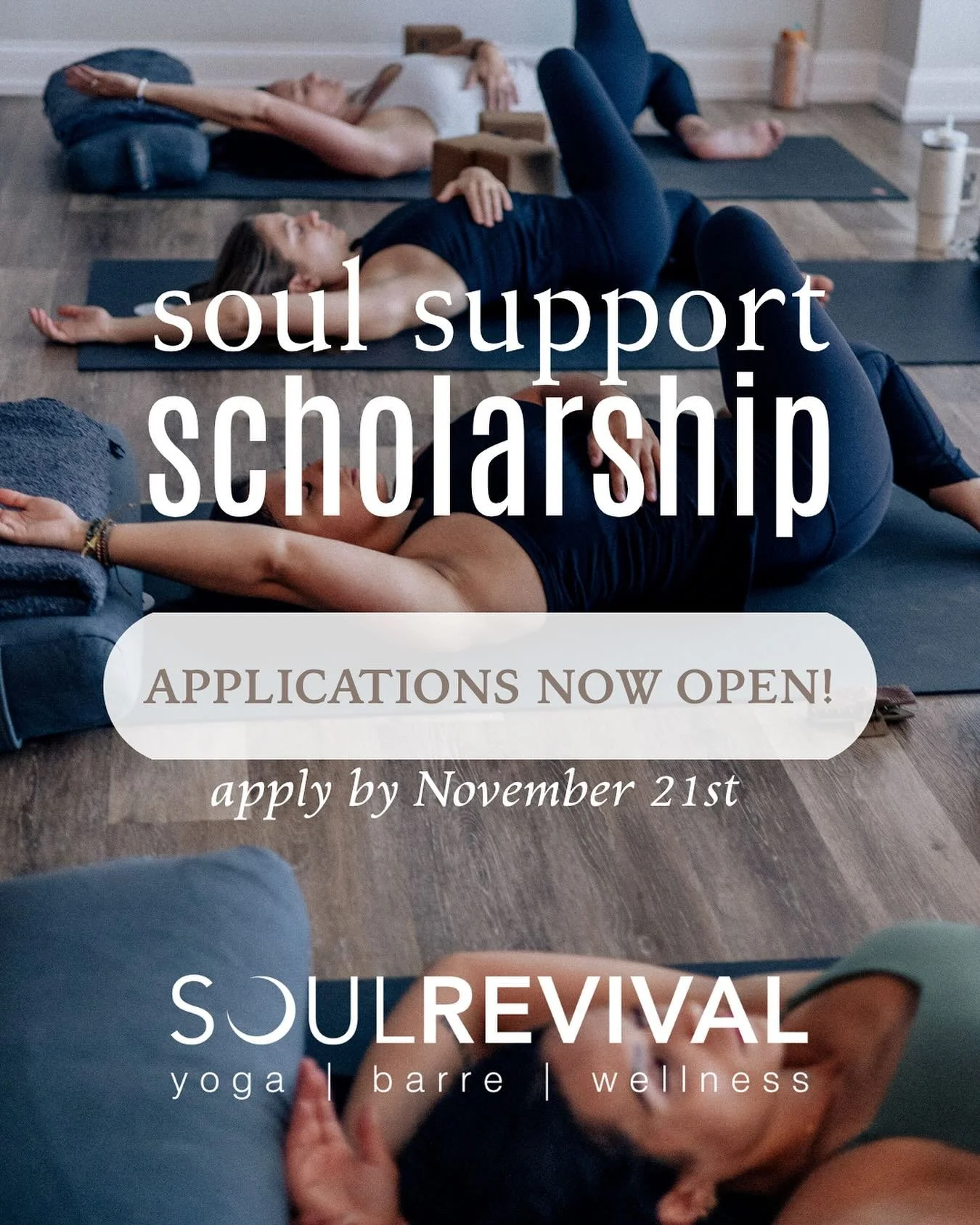 The doors are OPEN, my friends 💫

Applications for our first-ever Soul Support Scholarship are now live. 

And honestly, it&rsquo;s more than a just scholarship. It&rsquo;s an offering to be held + uplifted by community &mdash; through movement and 