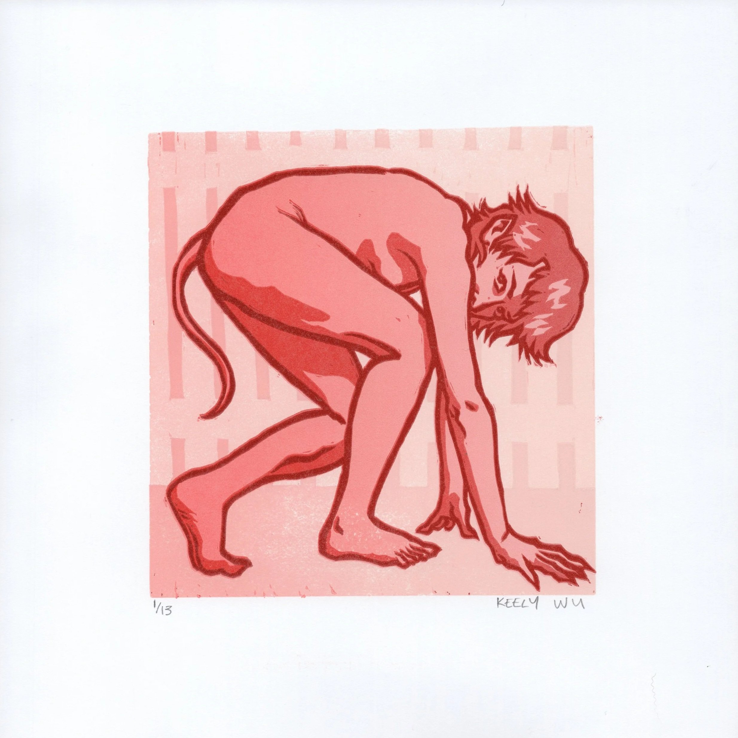 Virtuous Friend (Picket), Block Print on Paper, 10x10", 2025