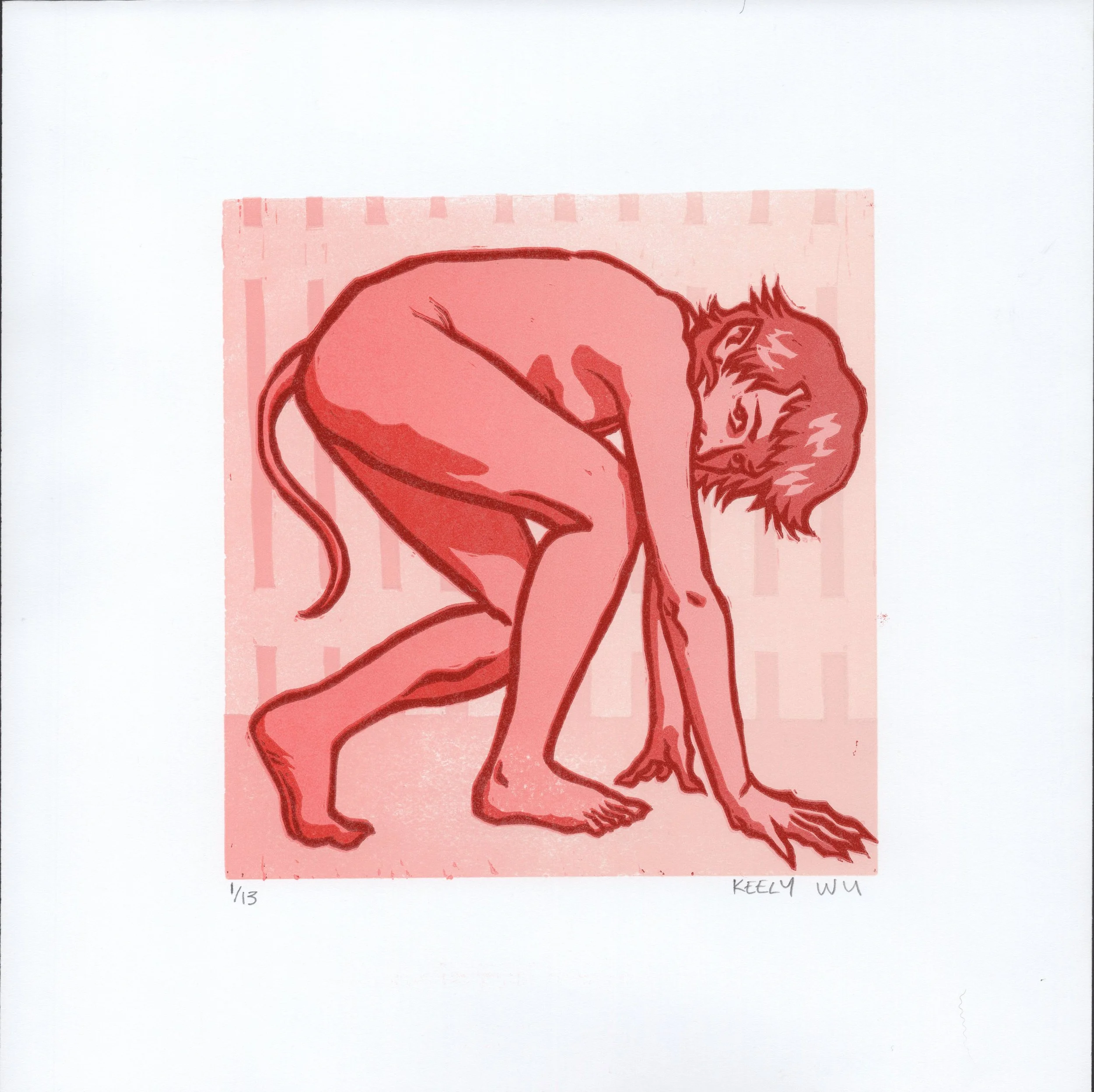 Virtuous Friend (Picket), Block Print on Paper, 10x10", 2025