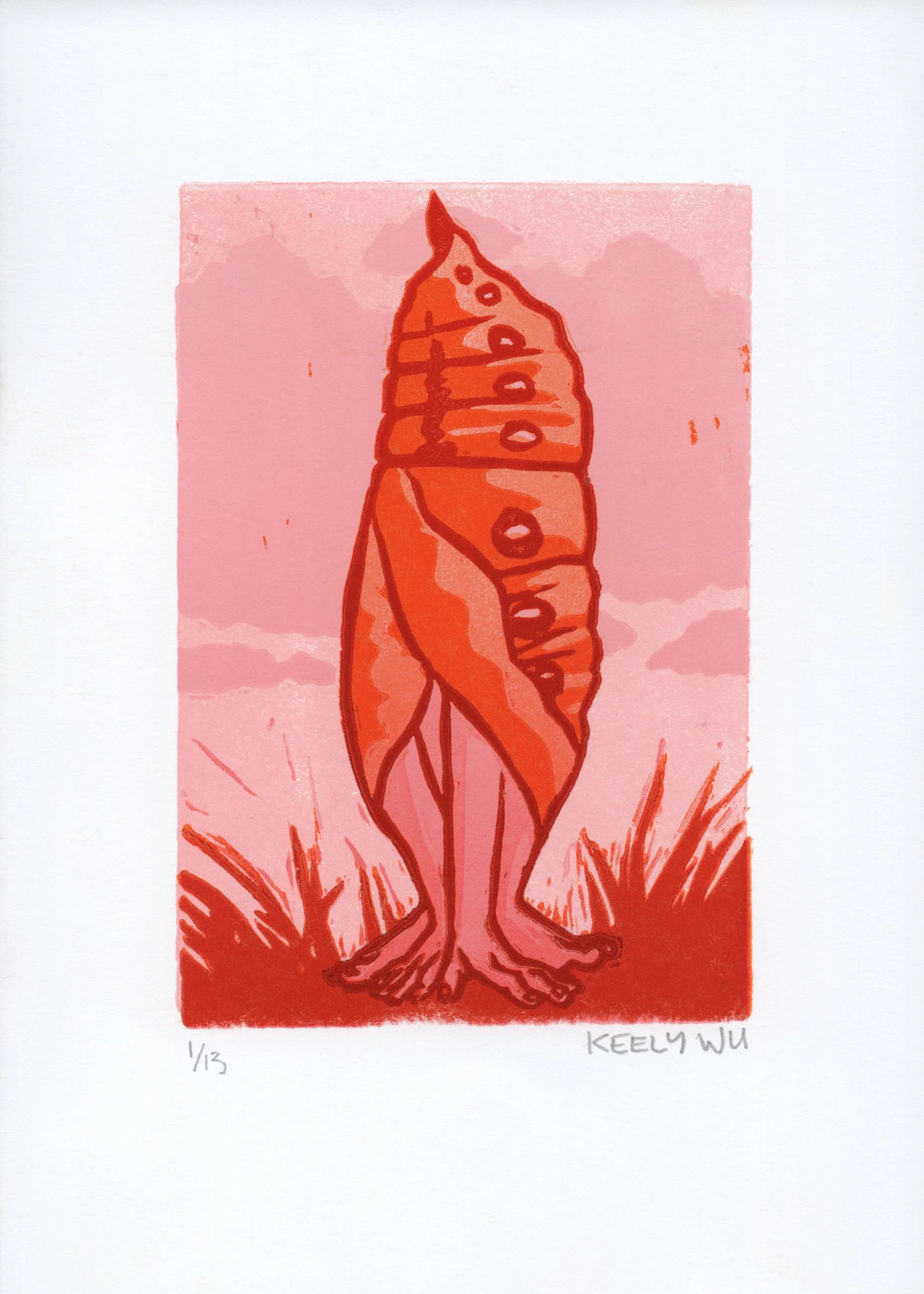 Cocoon, Block Print, 5x7", 2025