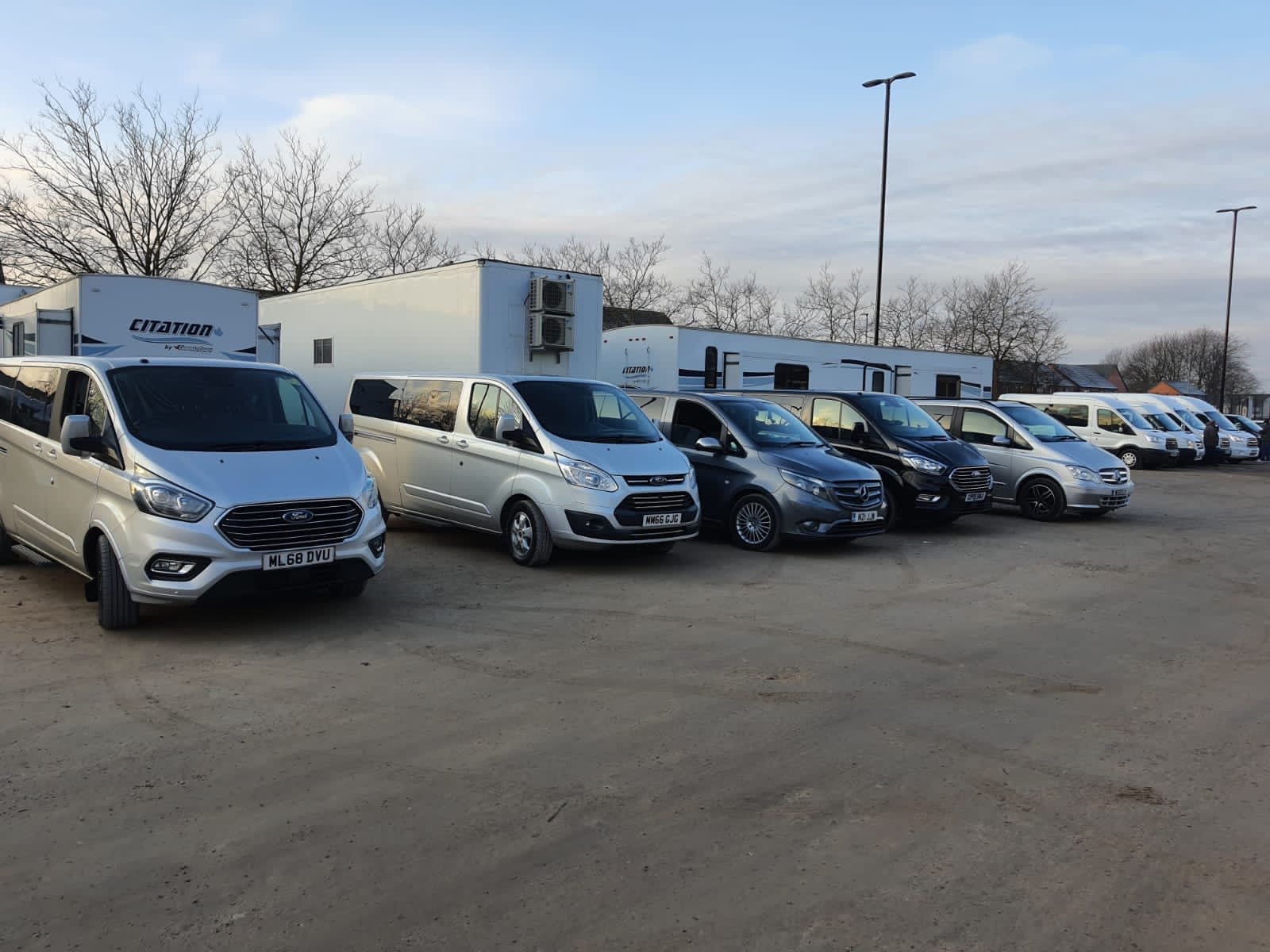 unit cars standing by at a film unit base