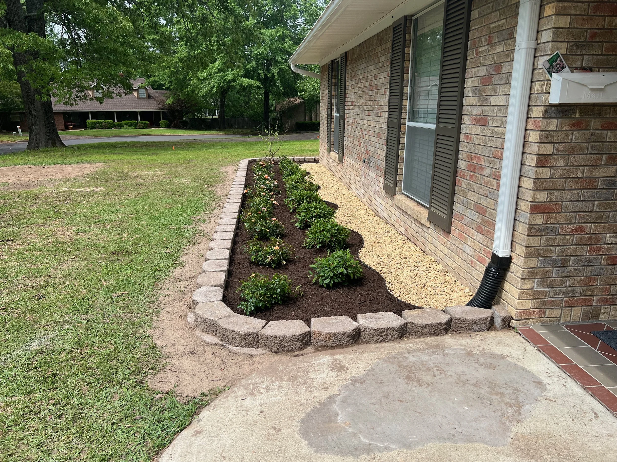 Block Border Flower Bed, With French Drain and New Shrubs