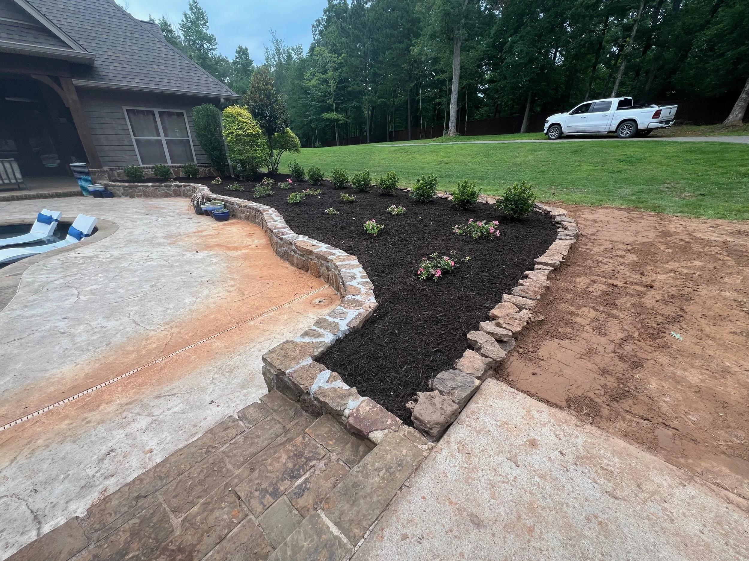 Stone Wall Border, and New Flower Bed Establishment
