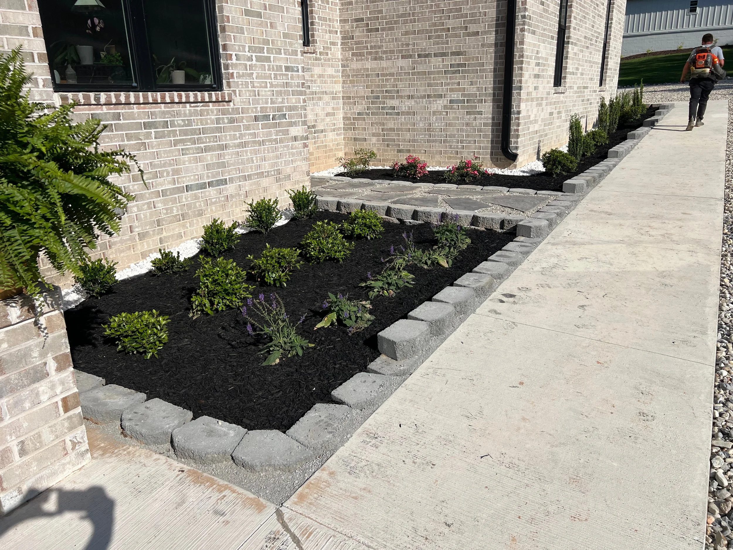 Modern Black Mulch White Rock Flower Bed Install