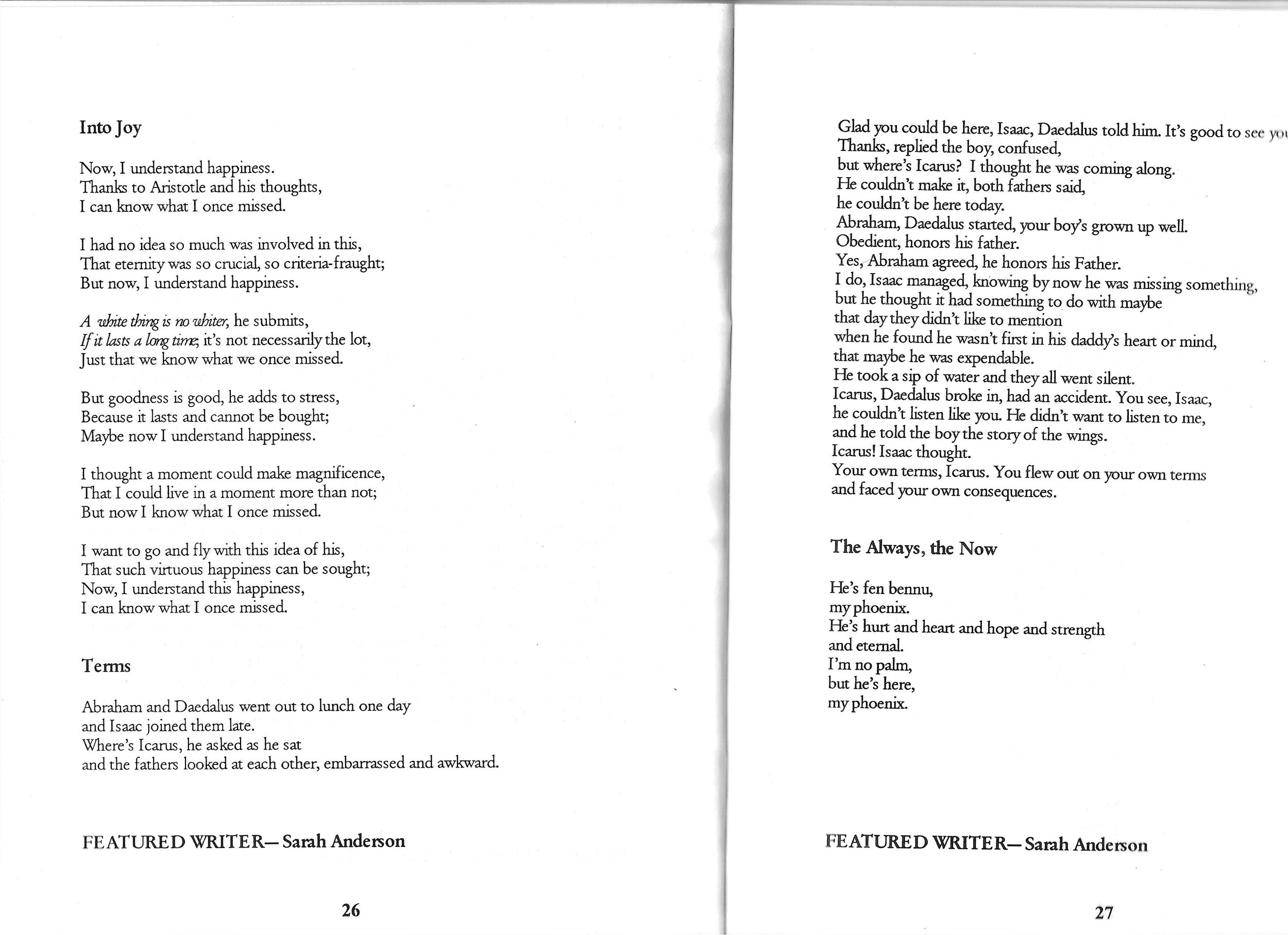 Featured Writer: Sarah Anderson poetry