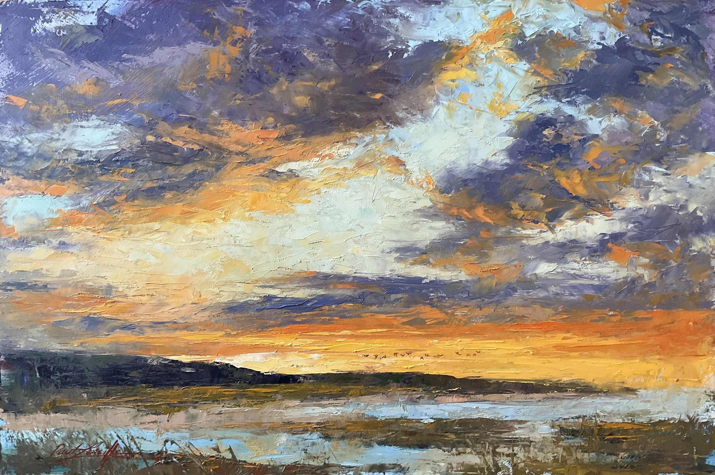 FLIGHT AT DUSK, Oil, 16x24