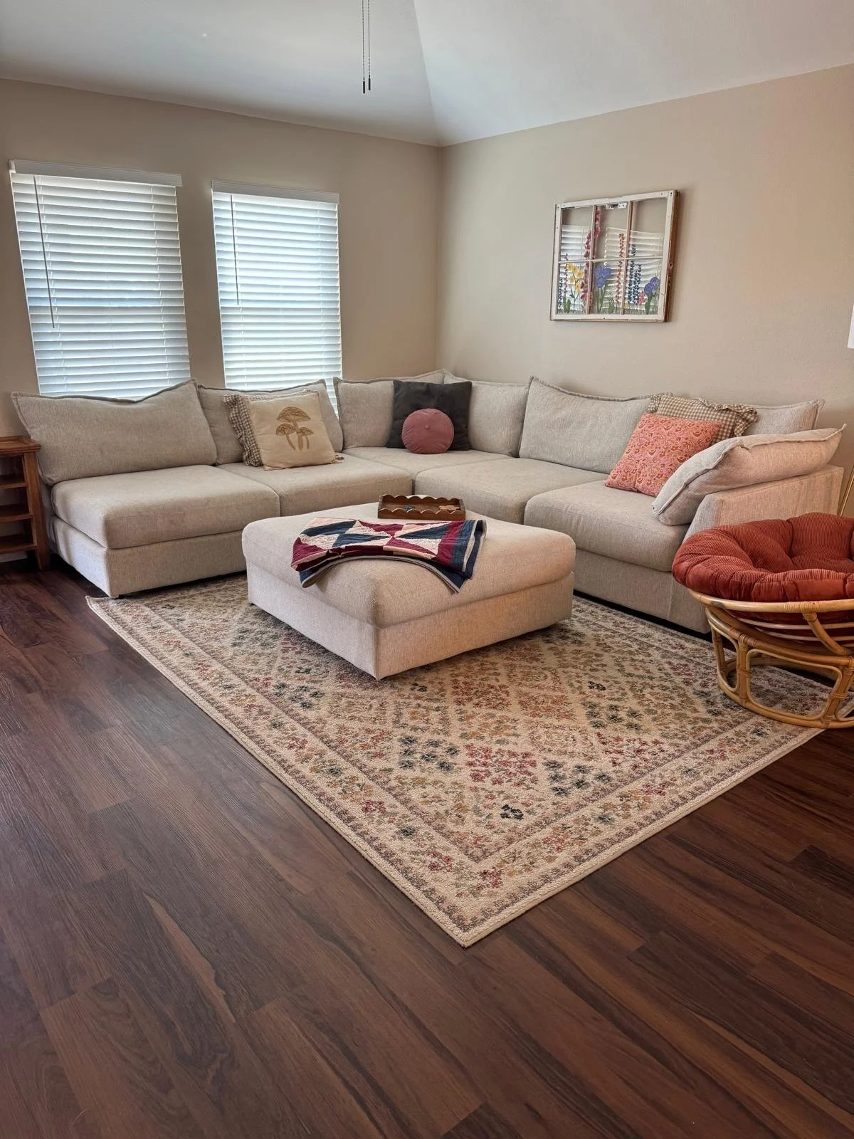 A living room located in Northlake, Texas after a biweekly cleaning.