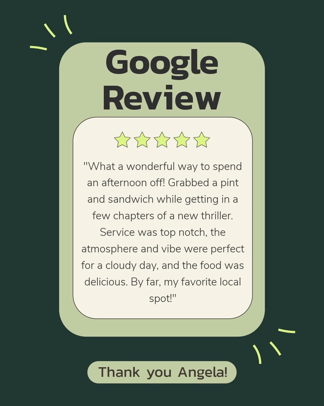 Thank you so much for the great review! And honestly, thank you for the good idea for a perfect way to spend the day ⭐️⭐️⭐️⭐️⭐️

Can&rsquo;t come by for a visit, but you have visited us recently? Reviews are a great way to show us your support and en
