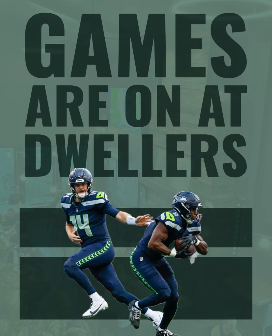 SEAHAWKS WATCH PARTIES

We&rsquo;ll have the game audio on for the Hawks all season long. Come thirsty and ready for a good game with your fellow 12s! Go Hawks! 

Week 7: vs. Kansas City Chiefs &ndash; Sunday, Oct 25