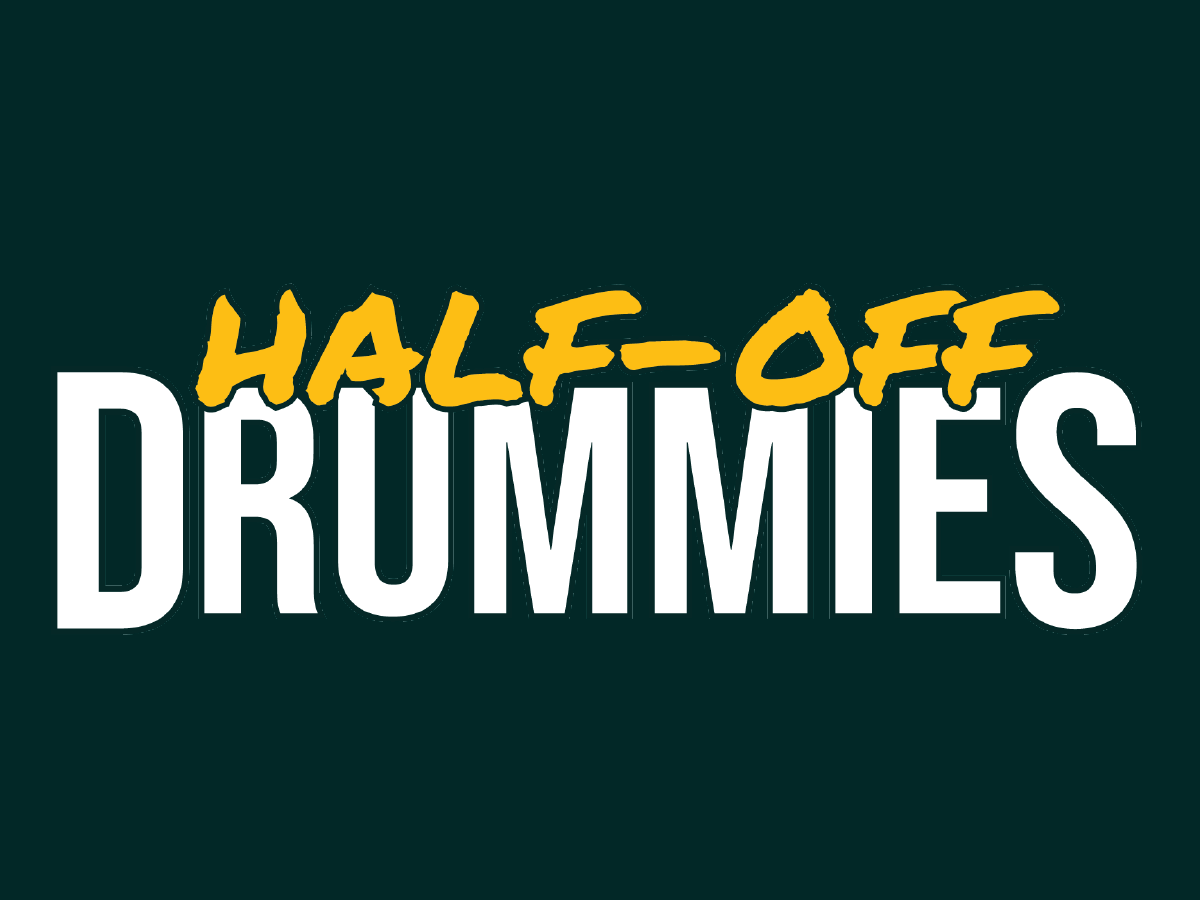 Half-off Drummies event poster with text 'Sunday Nights starting at 5pm'.