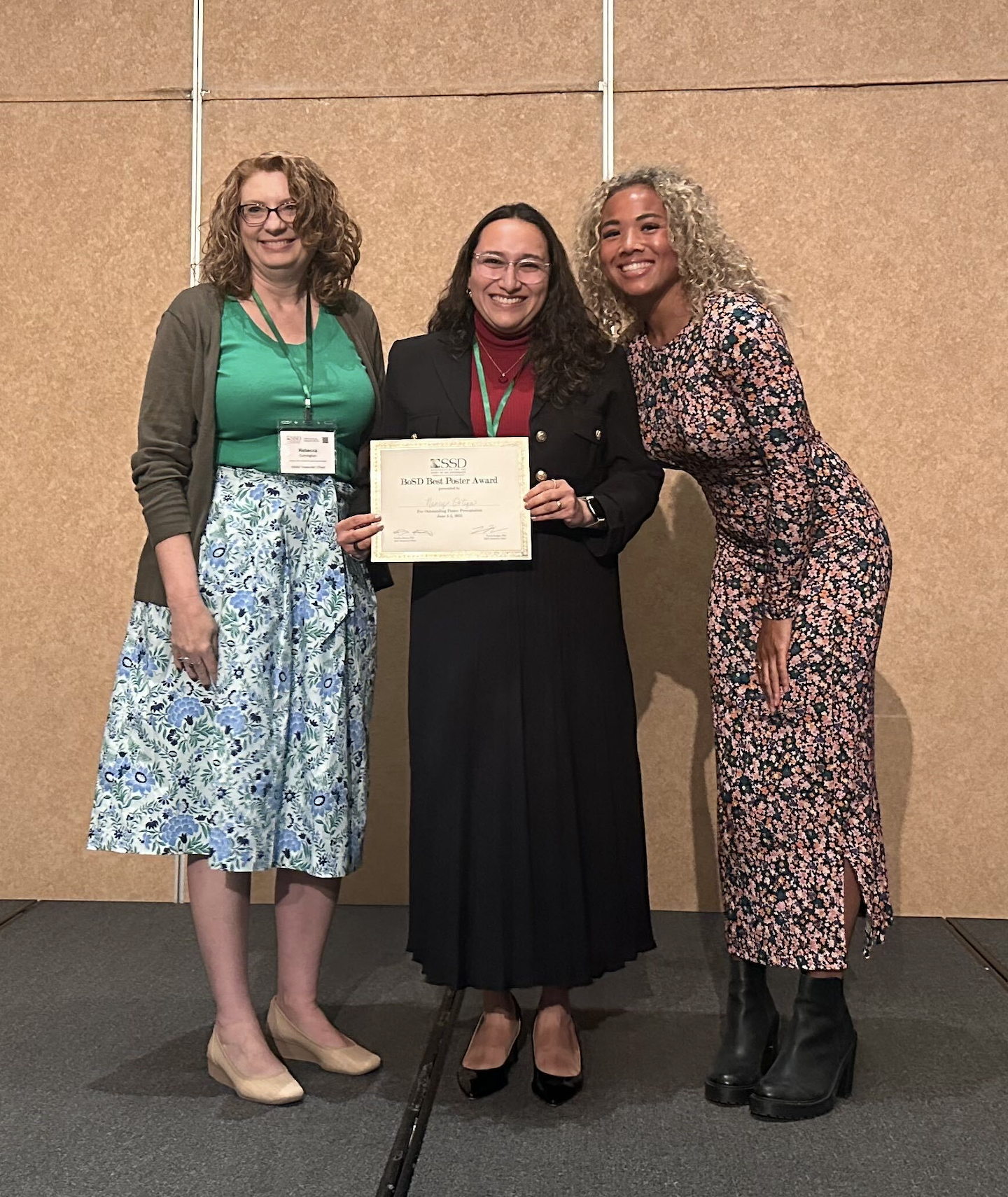 Nancy Ortega receiving the Best Poster Award for the Organization for the Study of Sex Differences Annual Conference in Albuquerque, New Mexico, 2025