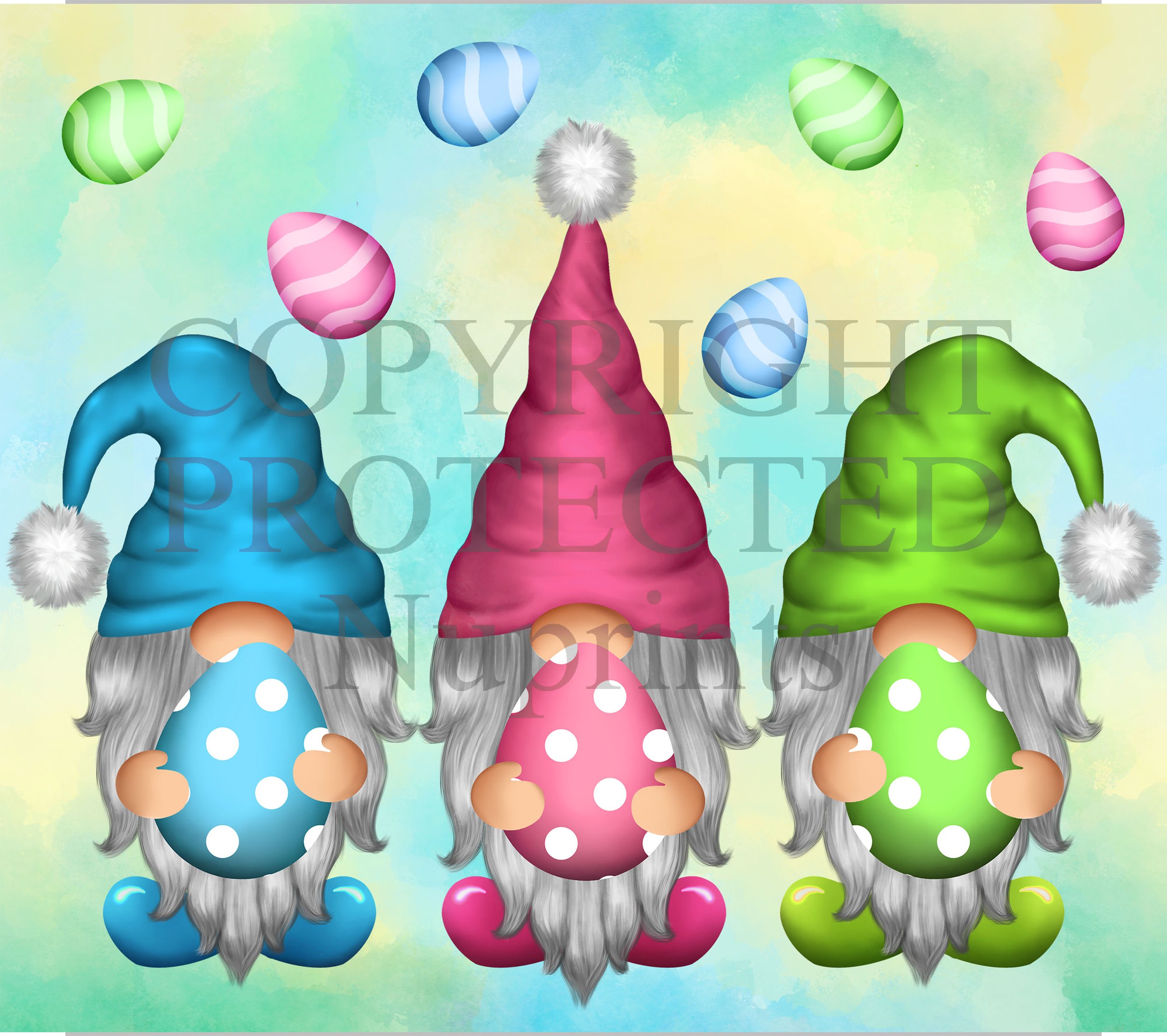 3 Cute Gnomes Holding Eggs - NuPrints