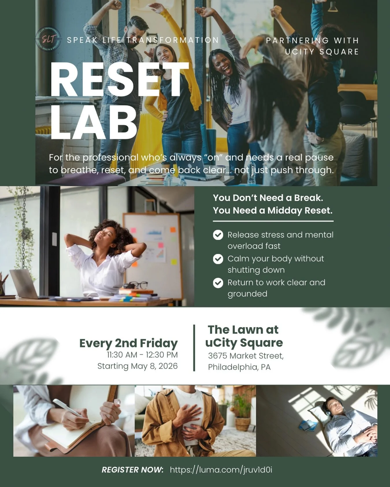 You don&rsquo;t need a break&mdash;you need a reset.

If you&rsquo;ve been pushing through long days, mental overload, and nonstop decisions&hellip; this is your pause.

I&rsquo;m partnering with UCity Square to bring you Reset Lab &mdash; a guided o