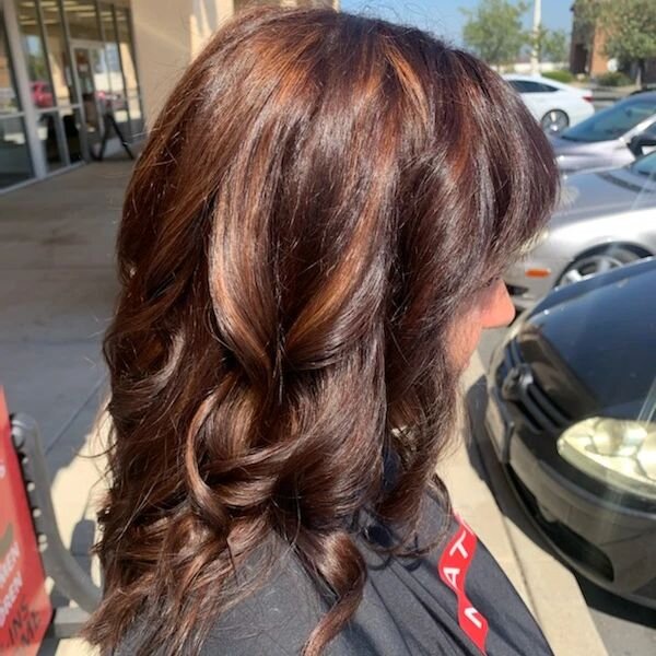 Beautiful low lights with carmel highlights  by Abagail @ #xperthaircuts in Anderson