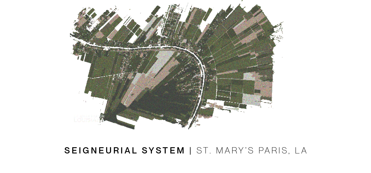 Stemming from French settler’s desire to be close to the river for shipping and their desire to be close to neighbors, the land plots radiate out from the rivers’ banks. Plots are narrow, ranging from 200-500ft, while running lengths of 1-2 miles.