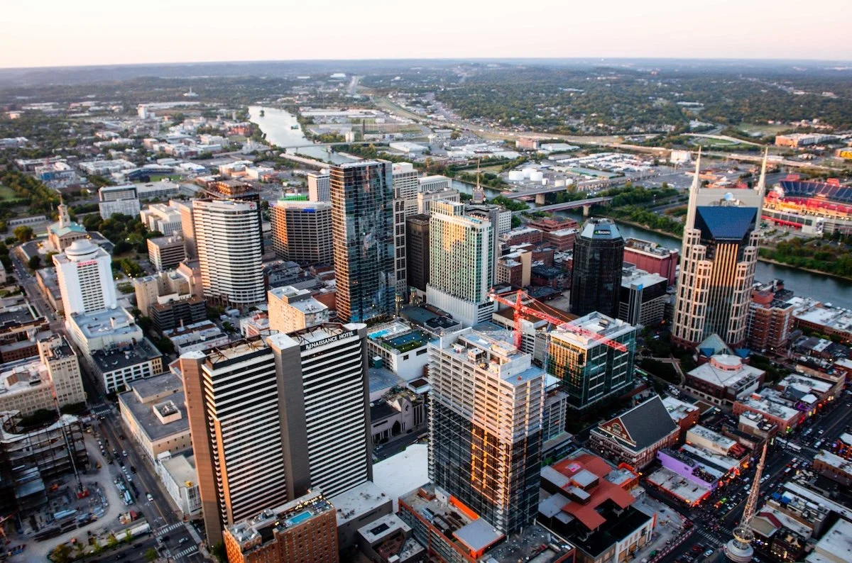 ariel view of Nashville cityscape