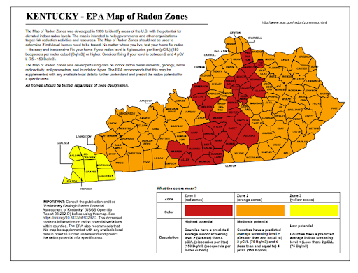 EPA Map of Radon Zones in Kentucky