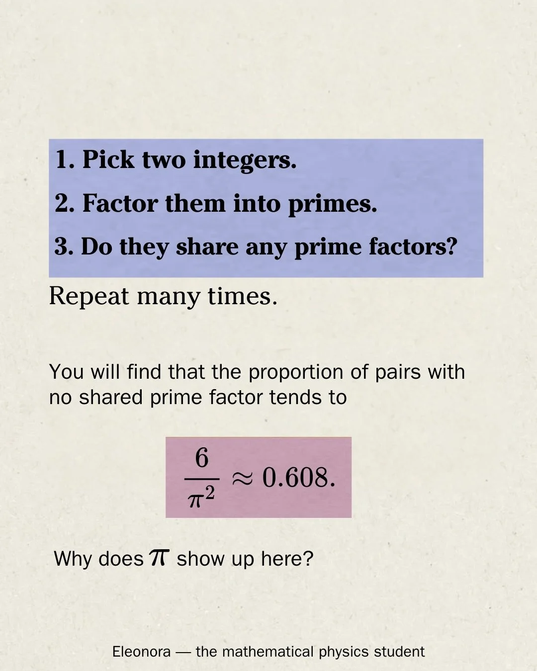 Happy &pi; day! 

Here is a cute number theory related &pi;-fact!

💜