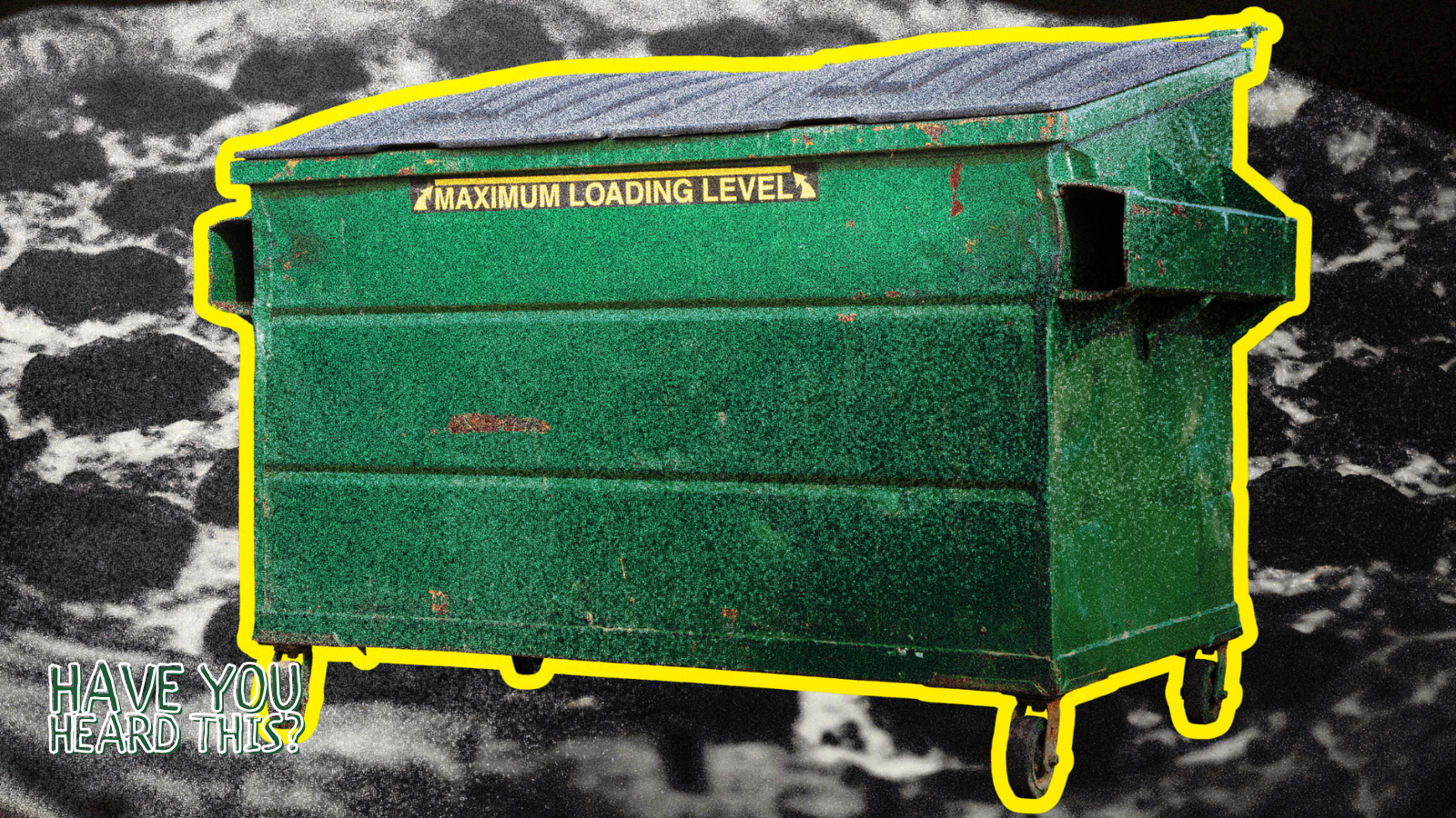 An illustration of a dumpster with pizza.