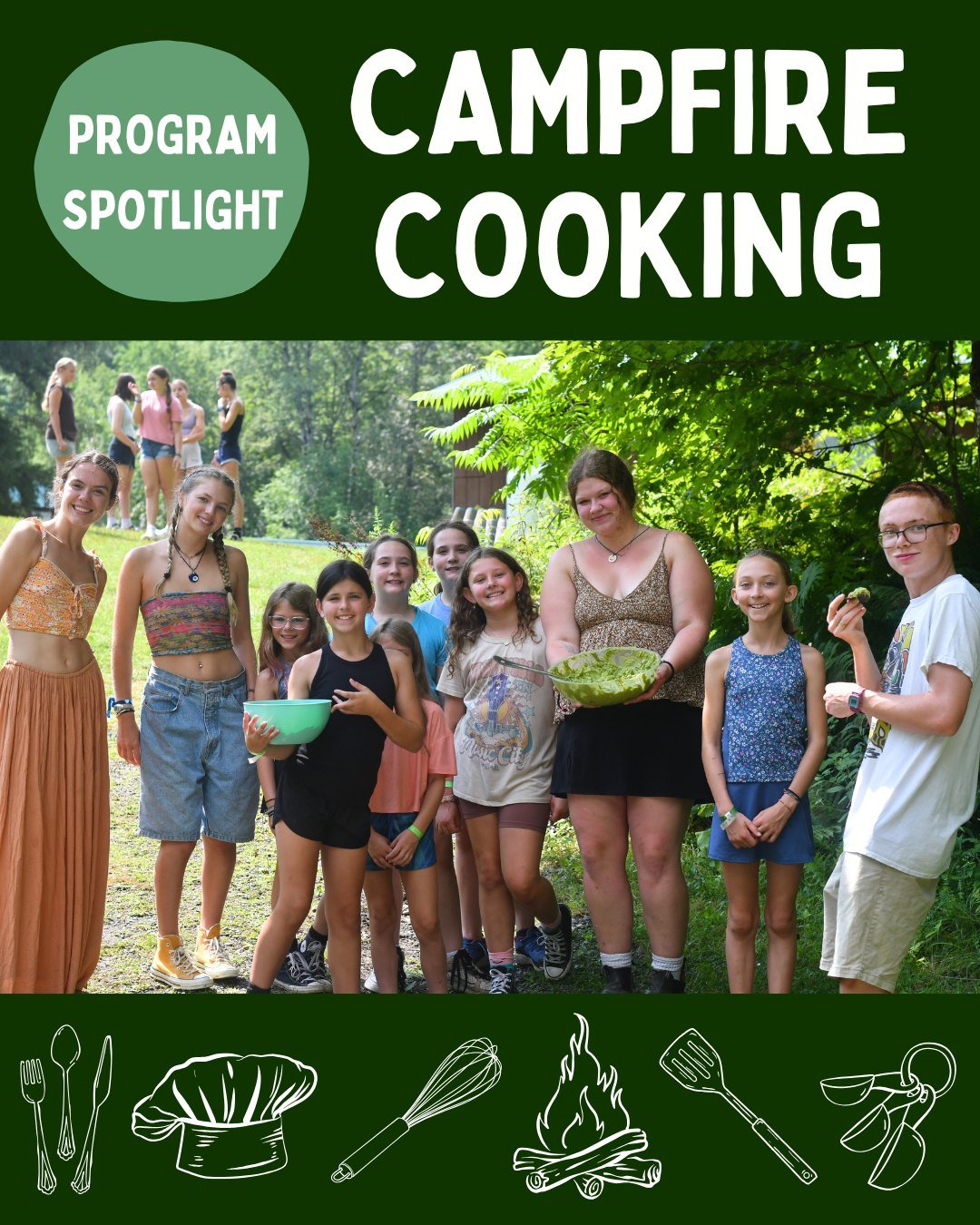 ποΈ Camp Downer Program Spotlight: Campfire Cooking!
NEW! Campfire Cooking serves up skills, flavor, and fun! Campers chop, stir, and sizzle their way through delicious recipes, learning outdoor cooking techniques and teamwork around the fire. From f
