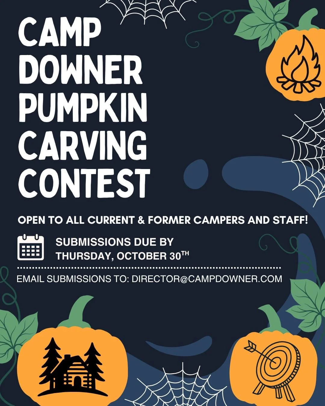 π Camp Downer Pumpkin Carving Contest π
Show off your carving skills with a Camp Downer–themed pumpkin! Open to all current & former campers and staff! Let’s carve our way into Halloween together!
β¨ Contest Details:
π Pumpkins mus
