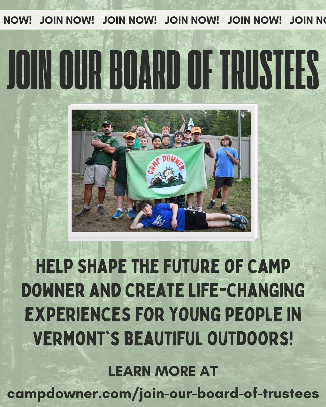 We&rsquo;re growing our Board of Trustees! 🌟
Camp Downer is seeking dedicated volunteers to join our Board of Trustees and help shape the future of camp! Board members contribute about one hour a week and help guide Camp Downer&rsquo;s programs, fin