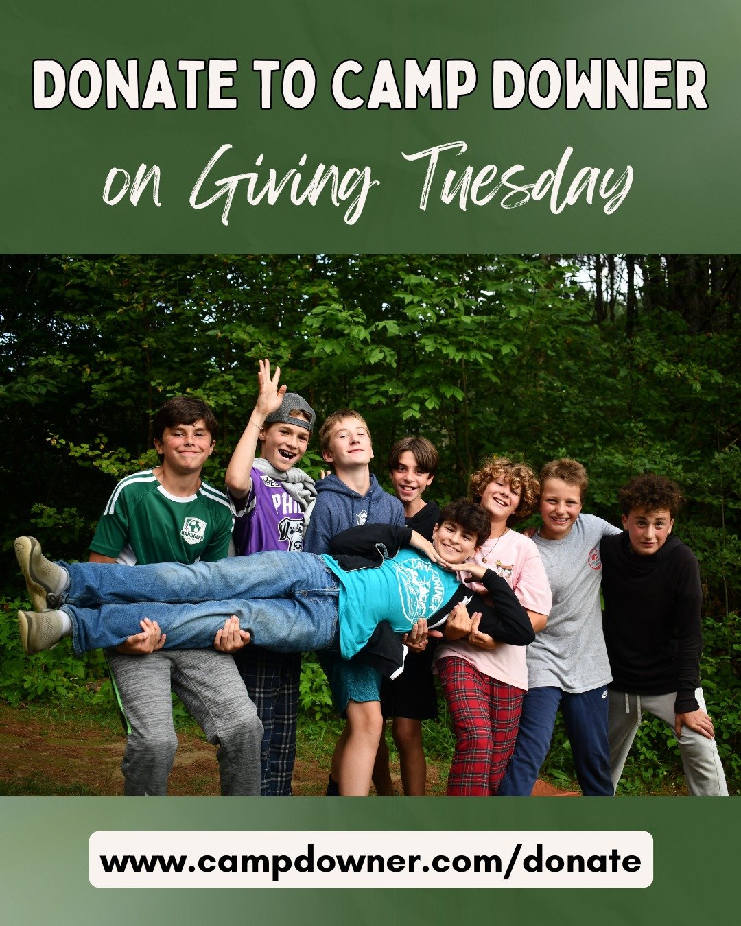 Giving Tuesday is just one week away! 🌲✨

Please consider donating to Camp Downer to help us continue to create an environment where kids can try new things, make lifelong friendships, be themselves, and feel a true sense of belonging. 

Your genero