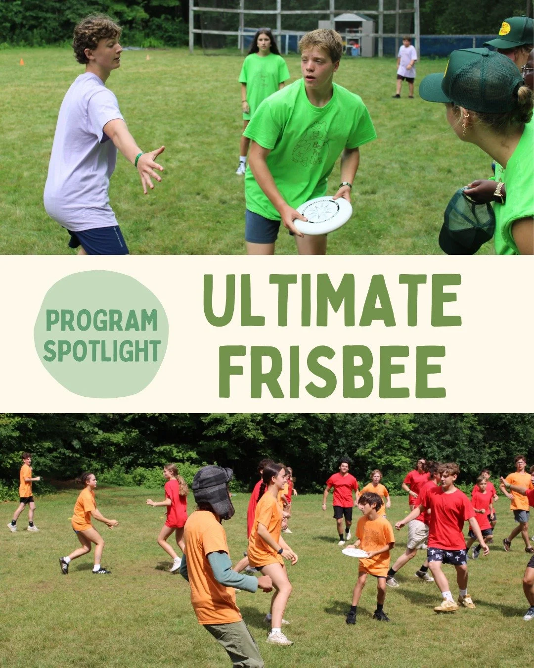 🏕️ Camp Downer Program Spotlight: Ultimate Frisbee at Camp Downer 🥏
Fast-paced, fun, and easy to learn, Ultimate Frisbee is a camper favorite on the rec field! Campers build skills through games and drills all week before facing off in an exciting 