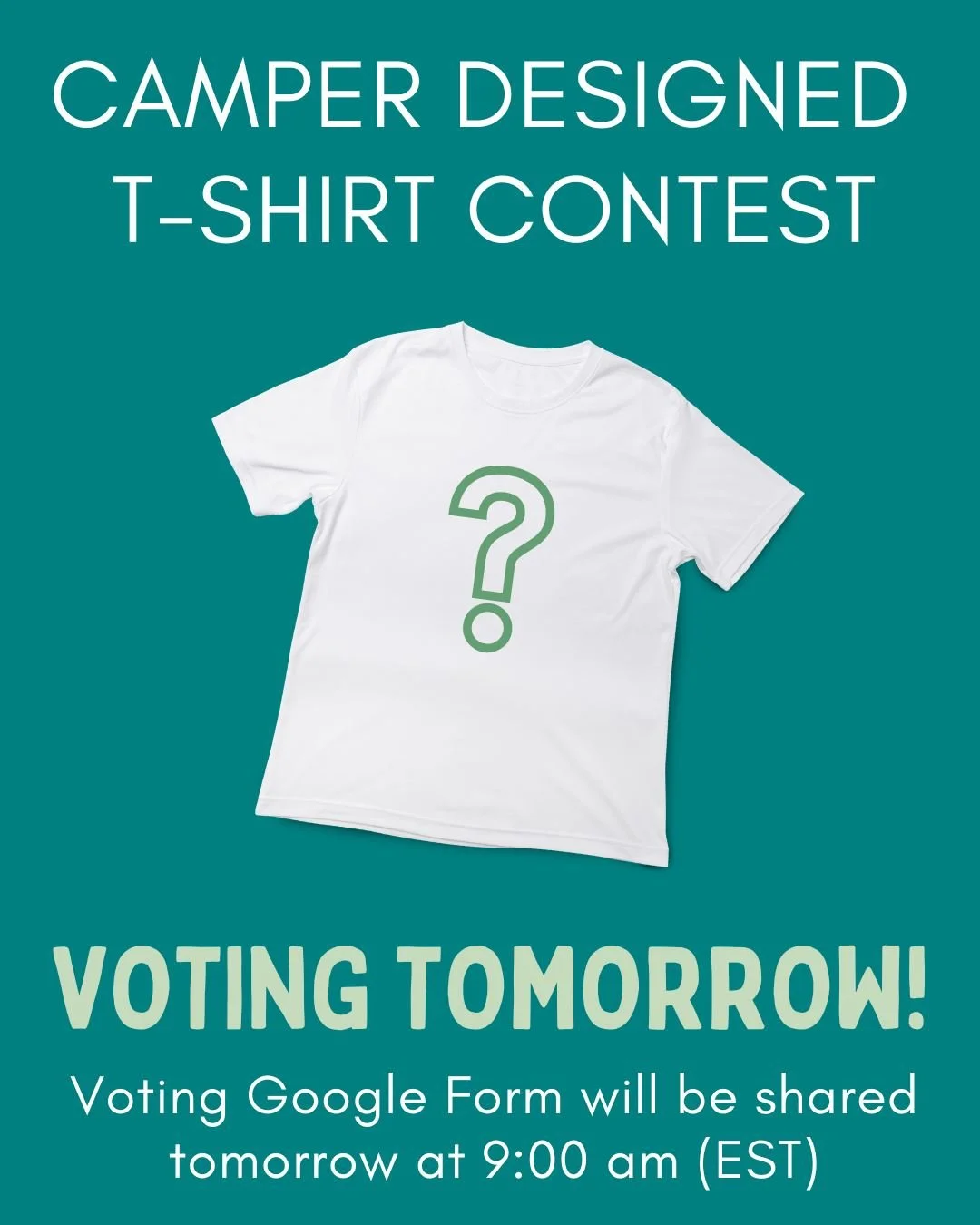 Voting for Camp Downer&rsquo;s Camper Designed T-Shirt Contest is TOMORROW, Saturday, May 16th! 🎨👕

The time has come to pick the winning design! Keep an eye on our Facebook &amp; Instagram&ndash;we&rsquo;ll post the voting Google Form at 9:00 am (