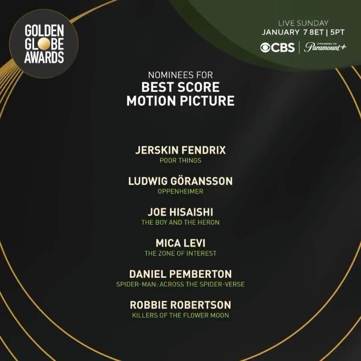 Congratulations to our clients on their Golden Globe nominations for Best Original Score - Motion Picture ✨

✨Ludwig G&ouml;ransson for Oppenheimer 
✨Daniel Pemberton for Spider-Man: Across the Spider-Verse

@goldenglobes @ludwiggoransson @oppenheime