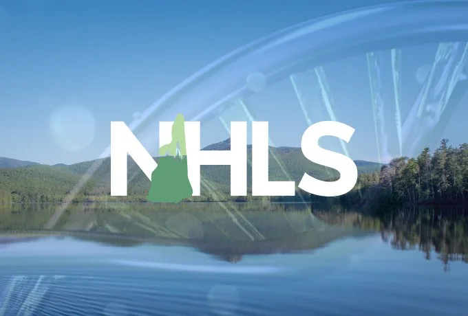 NHLS logo overlayed on-top of New Hampshire Scenery