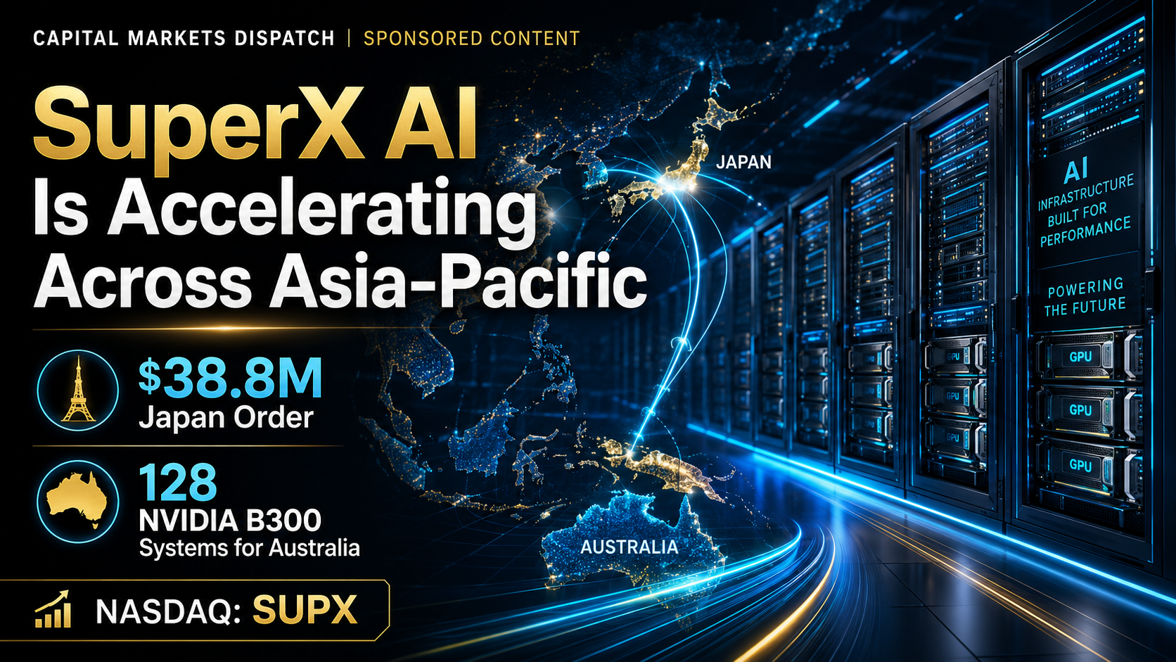 SuperX AI Is Accelerating Across Asia-Pacific: $38.8M Japan Order, 128 NVIDIA B300 Systems for Australia
