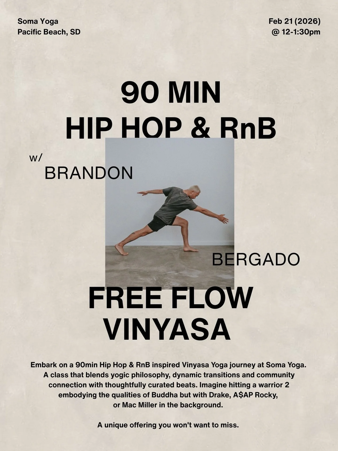 ⚡️ THE FIRST HIP HOP VINYASA AT SOMA YOGA IS HERE ⚡️

Join us as we throw down with a Hip Hop &amp; RnB based Vinyasa Flow here at Soma Yoga. A big part of this practice is acknowledging its ancient roots and traditions, but also letting it evolve wi