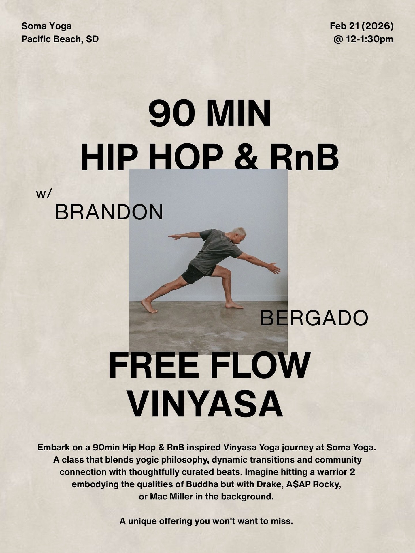 ⚡️ Soma Yoga&rsquo;s first Hip Hop Vinyasa is here ⚡️

Join us as we throw down with a Hip Hop &amp; RnB based Vinyasa Flow here at Soma Yoga. A big part of this practice is acknowledging its ancient roots and traditions, but also letting it evolve w