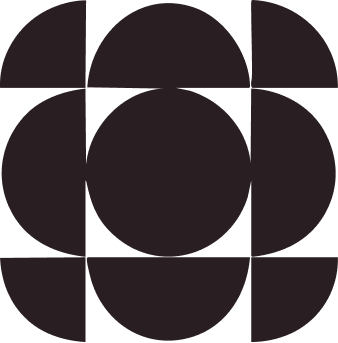 Formes géométriques circulaires noires disposées de manière symétrique sur un fond noir.